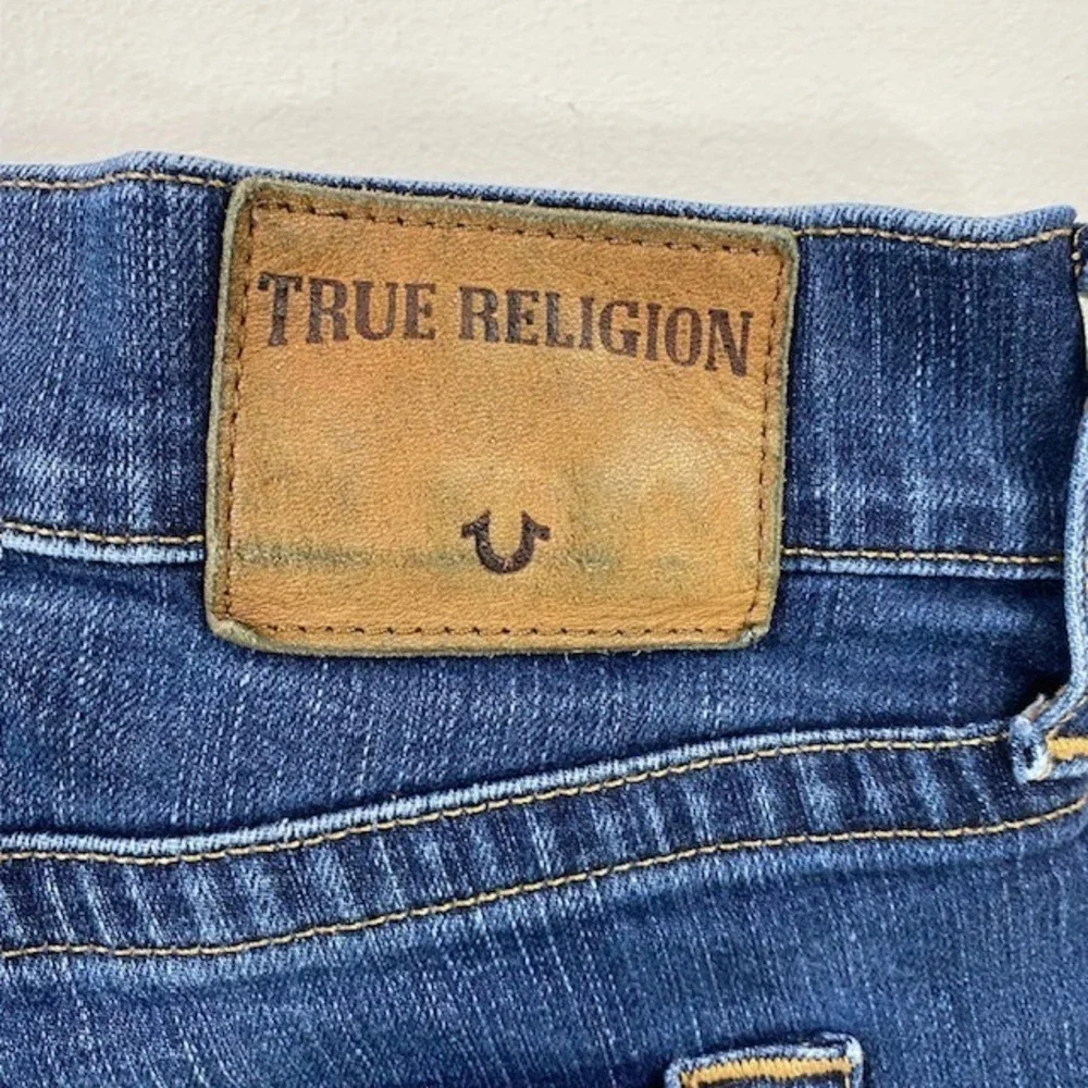 True‎ Religion Jeans Straight Leg Dark Wash Denim Horseshoe Pockets Size 38